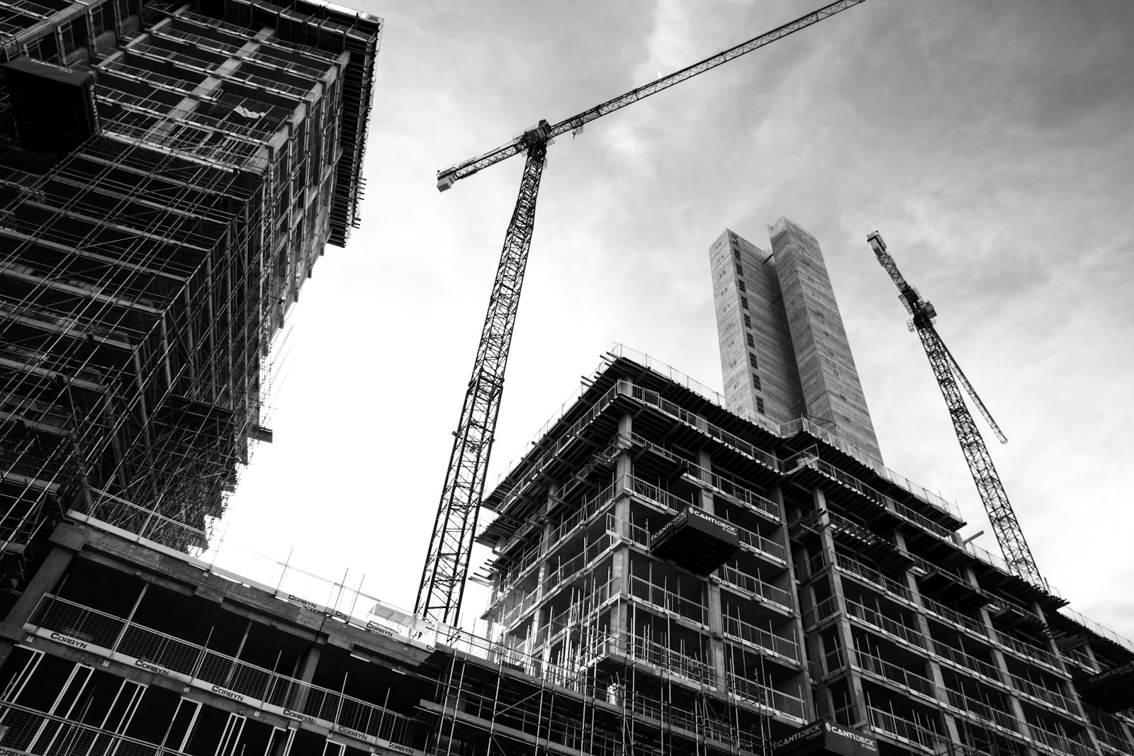 Cranes over commercial construction site